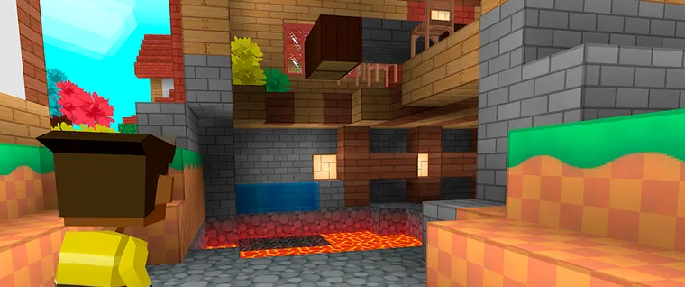 Interior de uma oficina de blocos com forno aceso em Crafty Lands